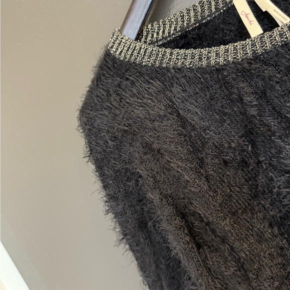 Frenchi L EUC super fun black and Light Gray really Fuzzy Cardigan - Picture 11 of 13